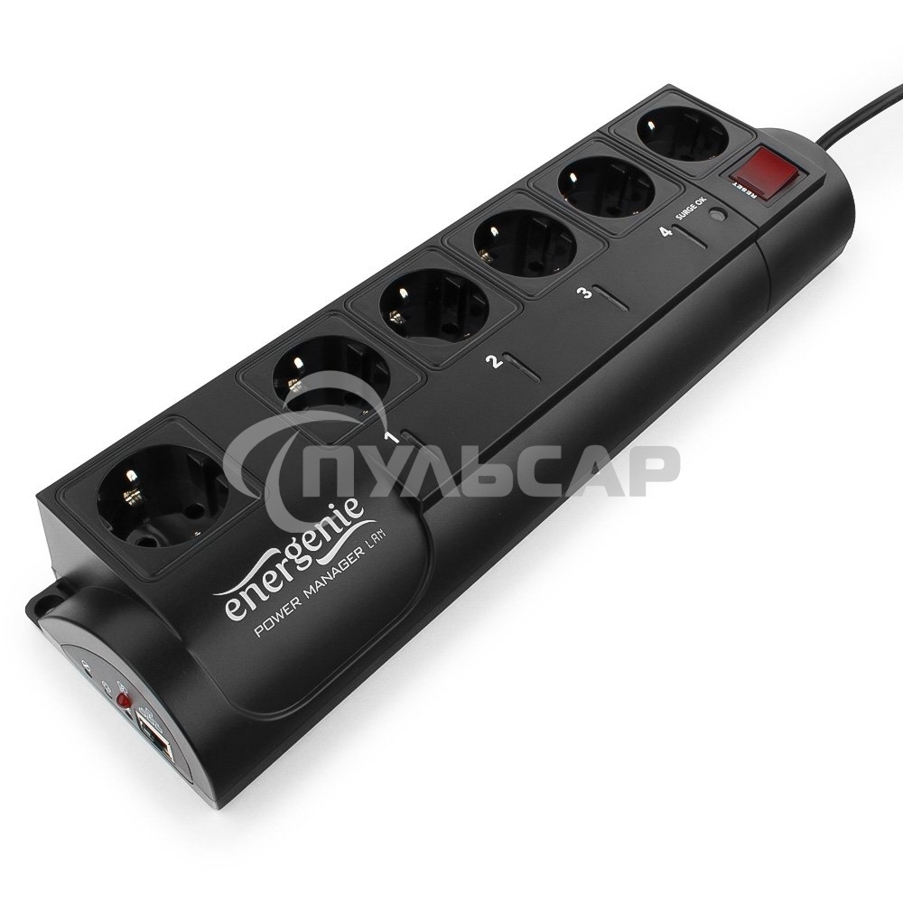 Сетевой фильтр Energenie Сетевой фильтр EG-PMS2-LAN программируемый, черный (10А, LAN, 6 розеток)
