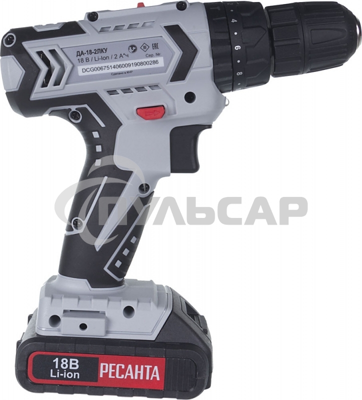 Дрель-шуруповерт Ресанта ДА-18-2ЛК-У 75/14/6, Аккумуляторная, 18В, 2 АКБ, Ударная, Кейс