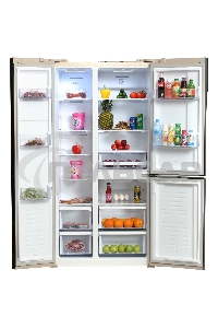 Холодильник Hyundai CS5073FV шампань стекло трехкамерный инвертер Side by Side 292/167л морозилка сбоку