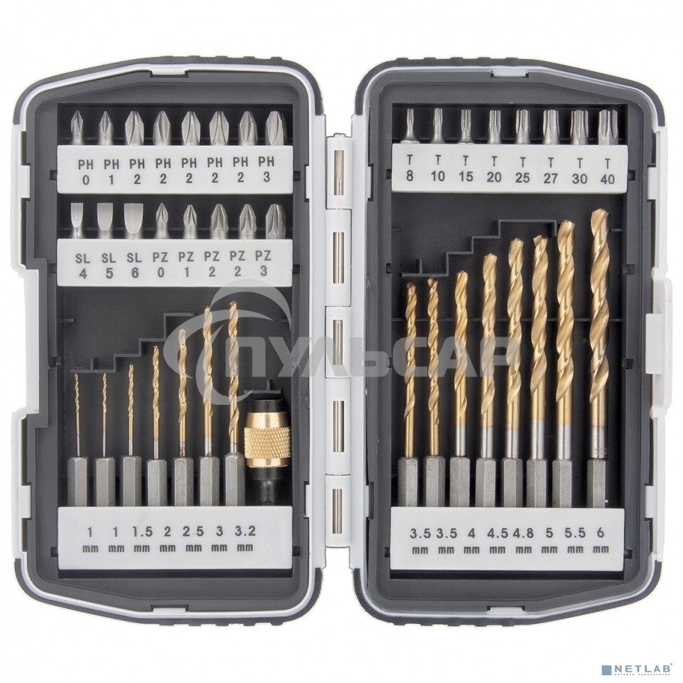 Набор бит Matrix и сверл магнитный адаптер crv в пласт. боксе 40шт.