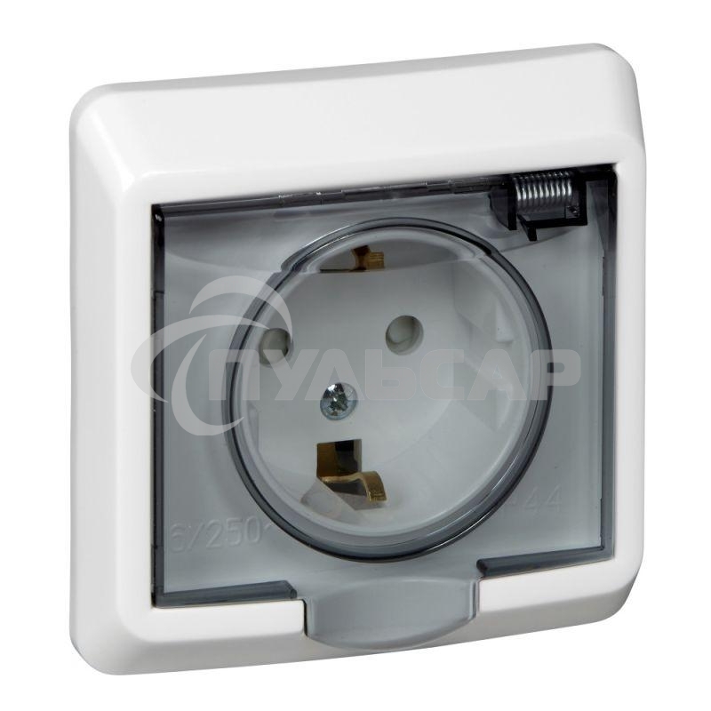 Розетка 1-м СП Этюд защ. шторки с заземл. IP44 белый  SchE PC16-044B