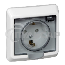 Розетка 1-м СП Этюд защ. шторки с заземл. IP44 белый  SchE PC16-044B