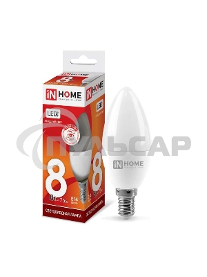Лампа светодиодная LED-СВЕЧА-VC 8Вт 230В E14 6500К 720лм IN HOME 4690612024806