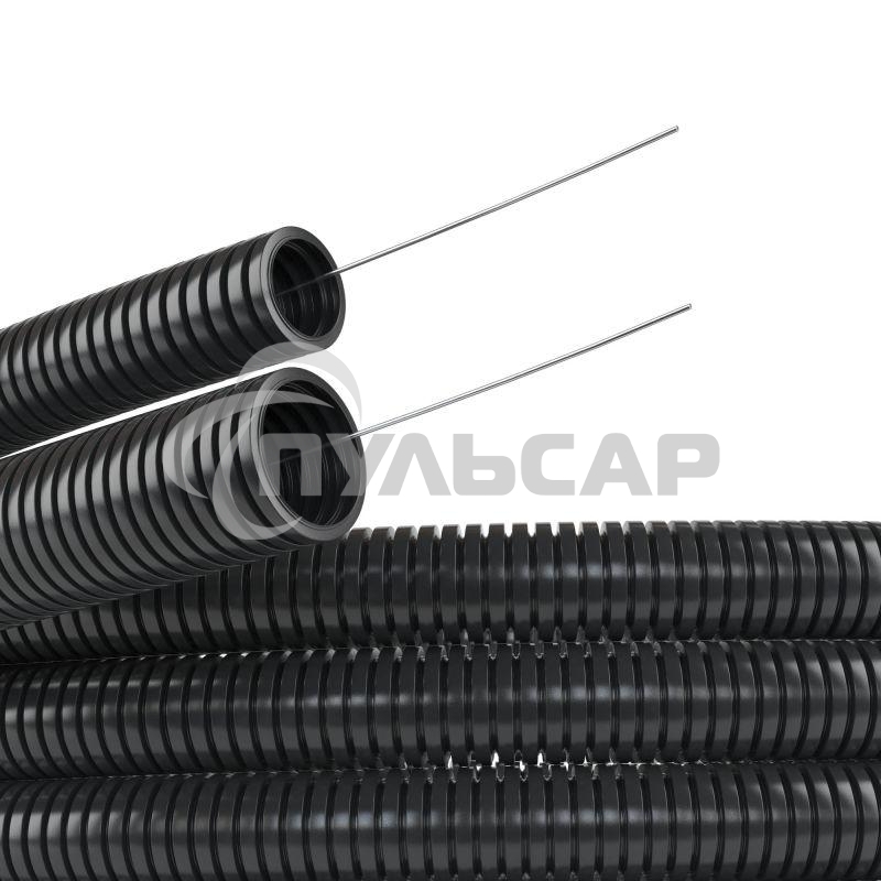 Труба гофрированная ПА d12мм с протяж. черный (уп.50м) ДКС PA611216F2