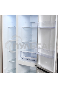 Холодильник Hyundai CS5073FV шампань стекло трехкамерный инвертер Side by Side 292/167л морозилка сбоку