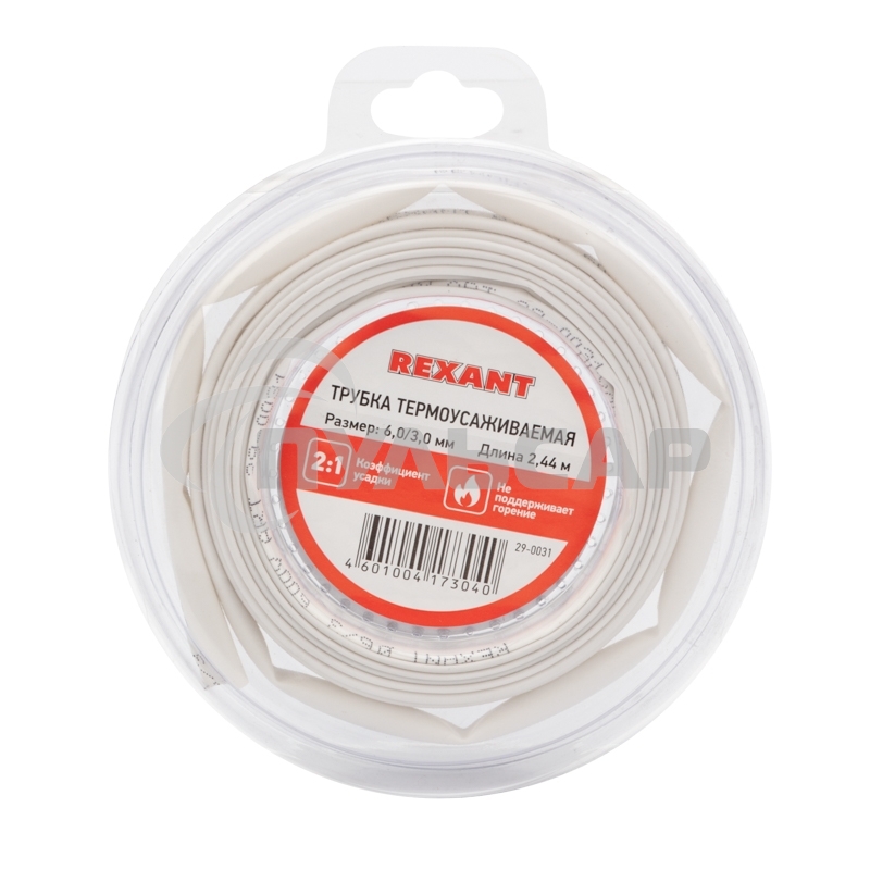 Трубка термоусаживаемая 6.0/3.0мм бел. ролик 2.44м Rexant 29-0031