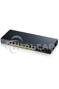 Коммутатор PoE+ Zyxel GS1100-10HP, 8xGE PoE+, 2xSFP, настольный, бесшумный, бюджет PoE 130 Вт