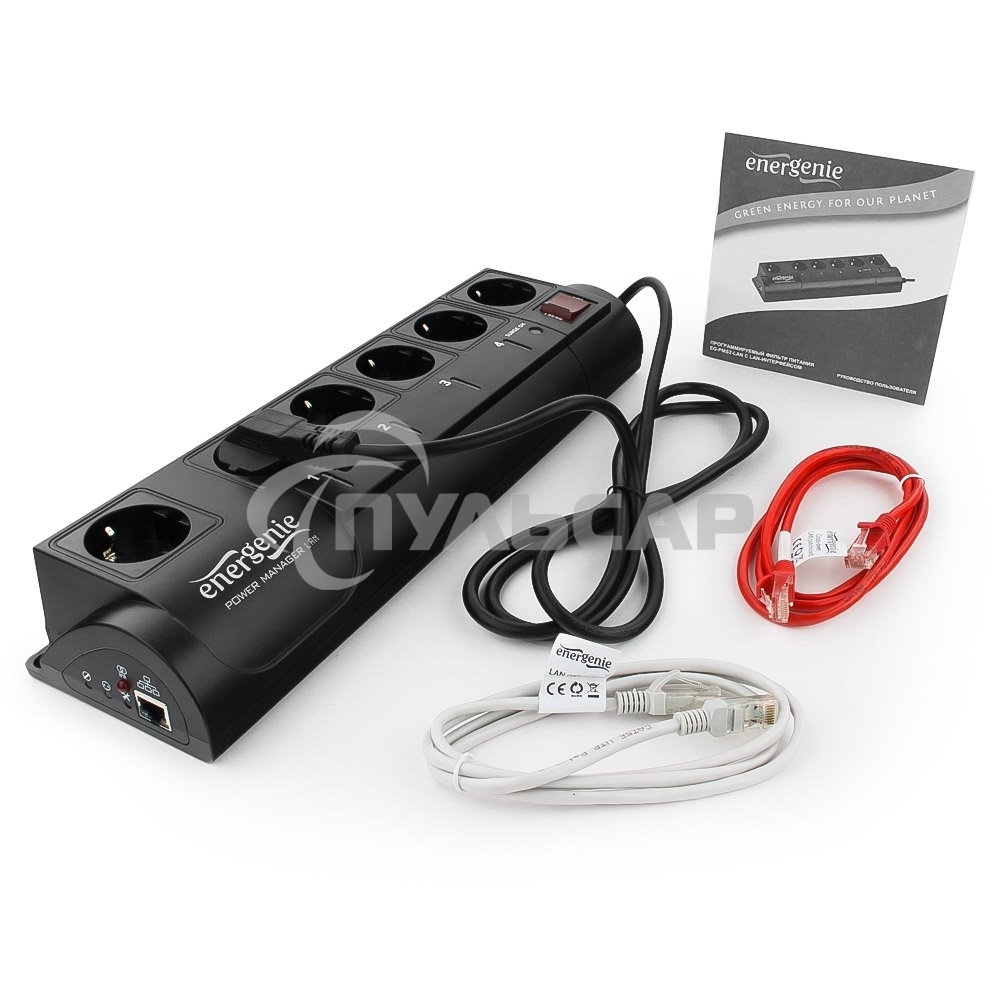 Сетевой фильтр Energenie Сетевой фильтр EG-PMS2-LAN программируемый, черный (10А, LAN, 6 розеток)