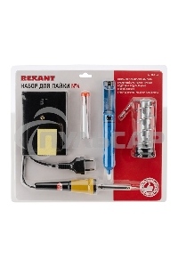 Набор для пайки Rexant №4 (паяльник 30 Вт, оловоотсос, подставка, припой, губка)