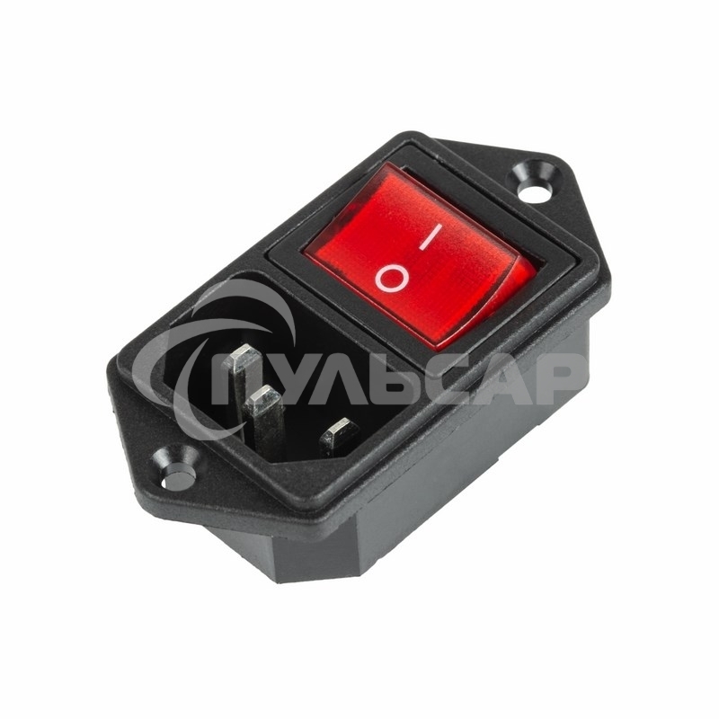 Выключатель клавишный 250 V 6 А (4с) ON-OFF красный с подсветкой и штекером C14 3PIN Rexant