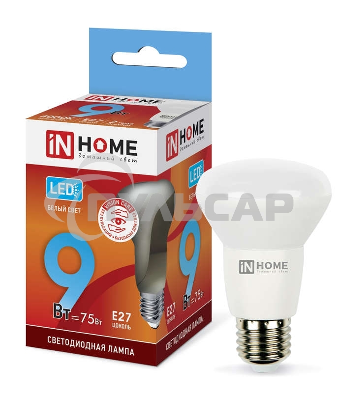 Лампа светодиодная LED-R63-VC 9Вт 230В E27 4000К 810лм IN HOME 4690612024325