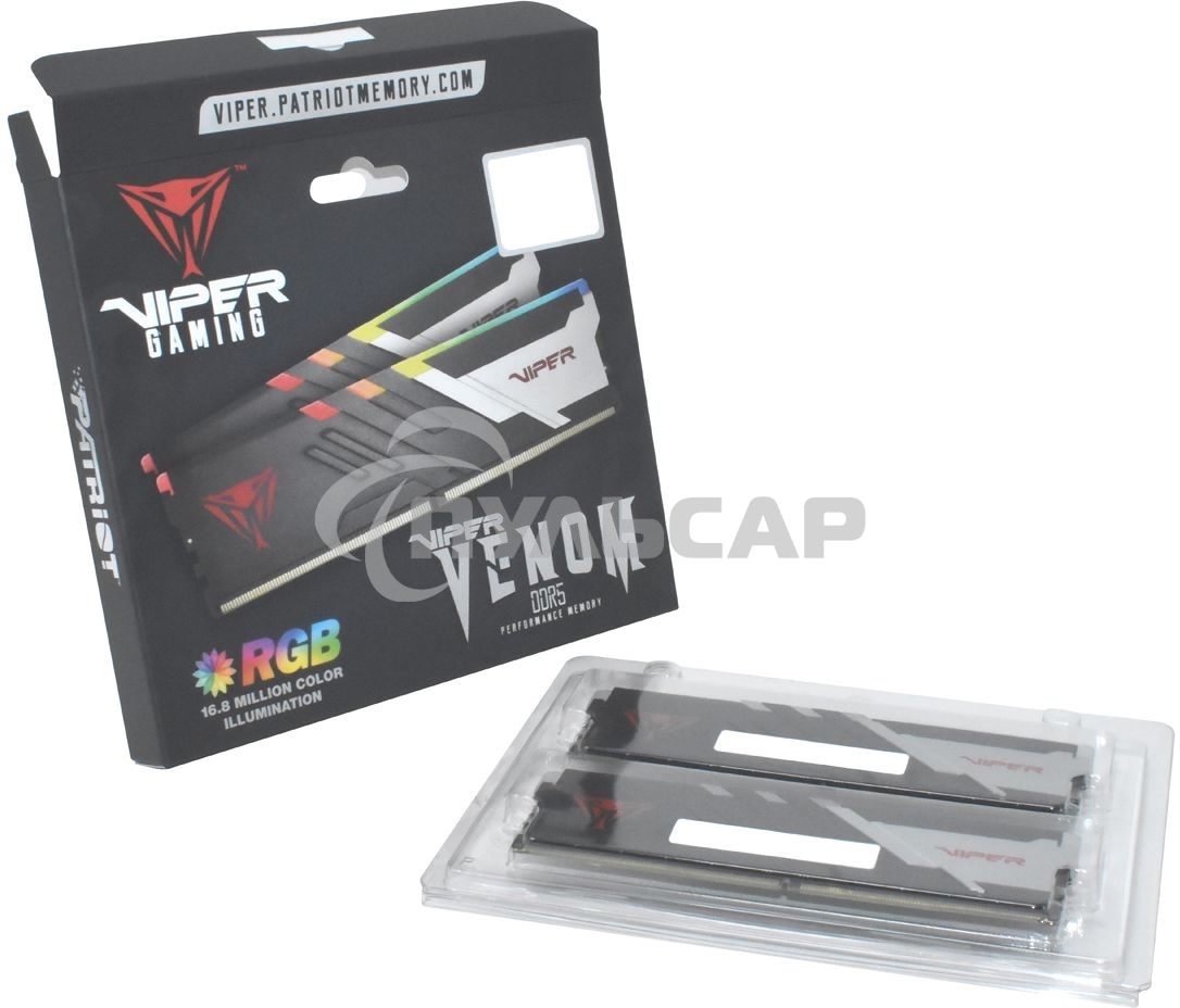 Оперативная память Patriot Viper Venom, DDR5, 32Gb (2x16Gb), 6600MHz, CL34, DIMM, с радиаторами, RGB, черный