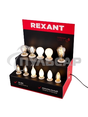 Демо-тестер акриловый для ФИЛАМЕНТА (AC 220V с шнуром питания 1.2 метра, с выключателем на корпусе, цоколи E14 x 6 шт.)