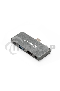 Док-станция 5-в-1 ExeGate DUB-31C/PD/HA (кабель-адаптер USB Type-C --> 1xUSB3.0 + Type-C DATA (480Mb/s) + PD 100W + HDMI 4K@30Hz + Audio, Plug&Play, подходит для iPad Pro и мобильных телефонов, серый)
