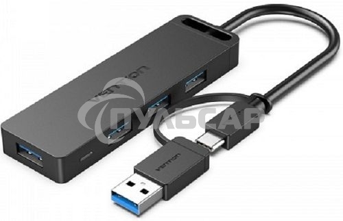 Концентратор Vention OTG USB-C+USB 3.0 / 4xUSB 3.0 порта черный - 0.15м. Концентратор Vention OTG USB-C+USB 3.0 / 4xUSB 3.0 порта черный - 0.15м.