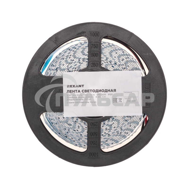Лента светодиодная 12В, SMD2835, 14,4Вт/м, 120 LED/м, 6500K, 8мм, 5м, IP20 Rexant