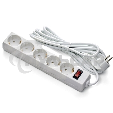 Удлинитель ExeGate EC-5-5W (EX279359RUS), белый, 5 м, евровилка с заземлением, 5 евророзеток с заземлением, 2200 Вт