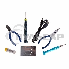 Набор для пайки Rexant (USB паяльник 8 Вт, кусачки, тонкогубцы, подставка, припой, отвертка)
