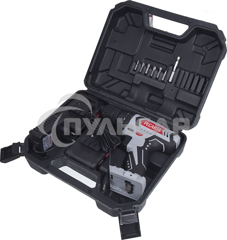 Дрель-шуруповерт Ресанта ДА-18-2ЛК-У 75/14/6, Аккумуляторная, 18В, 2 АКБ, Ударная, Кейс