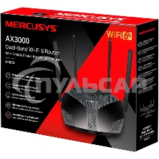 Двухдиапазонный роутер MERCUSYS AX3000 Wi-Fi 6, до 574 Мбит/с на 2,4 ГГц + до 2402 Мбит/с на 5 ГГц,4 фиксированные внешние антенны, 3 гигабитных порта LAN, 1 гигабитный порт WAN