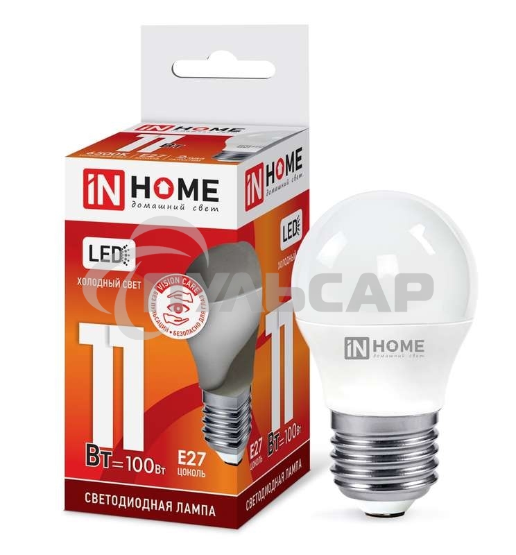 Лампа светодиодная LED-ШАР-VC 11Вт 230В E27 6500К 990лм IN HOME 4690612024943