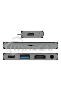 Док-станция 5-в-1 ExeGate DUB-31C/PD/HA (кабель-адаптер USB Type-C --> 1xUSB3.0 + Type-C DATA (480Mb/s) + PD 100W + HDMI 4K@30Hz + Audio, Plug&Play, подходит для iPad Pro и мобильных телефонов, серый)