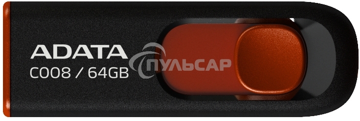 Флешка USB ADATA С008 (AC008-64G-RKD), 64 Gb, USB 2.0, R/W 15/5, черный/красный