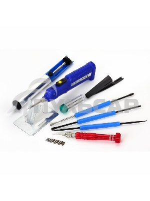 Набор для пайки Rexant (паяльник 8 Вт, оловоотсос, подставка, припой, отвертка, интрумент для монтажа)