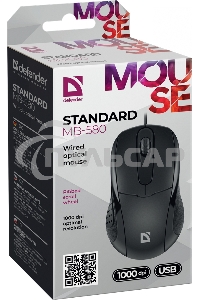 Мышь проводная Defender Standard MB-580 черный, 1000 dpi, USB, кнопки - 3