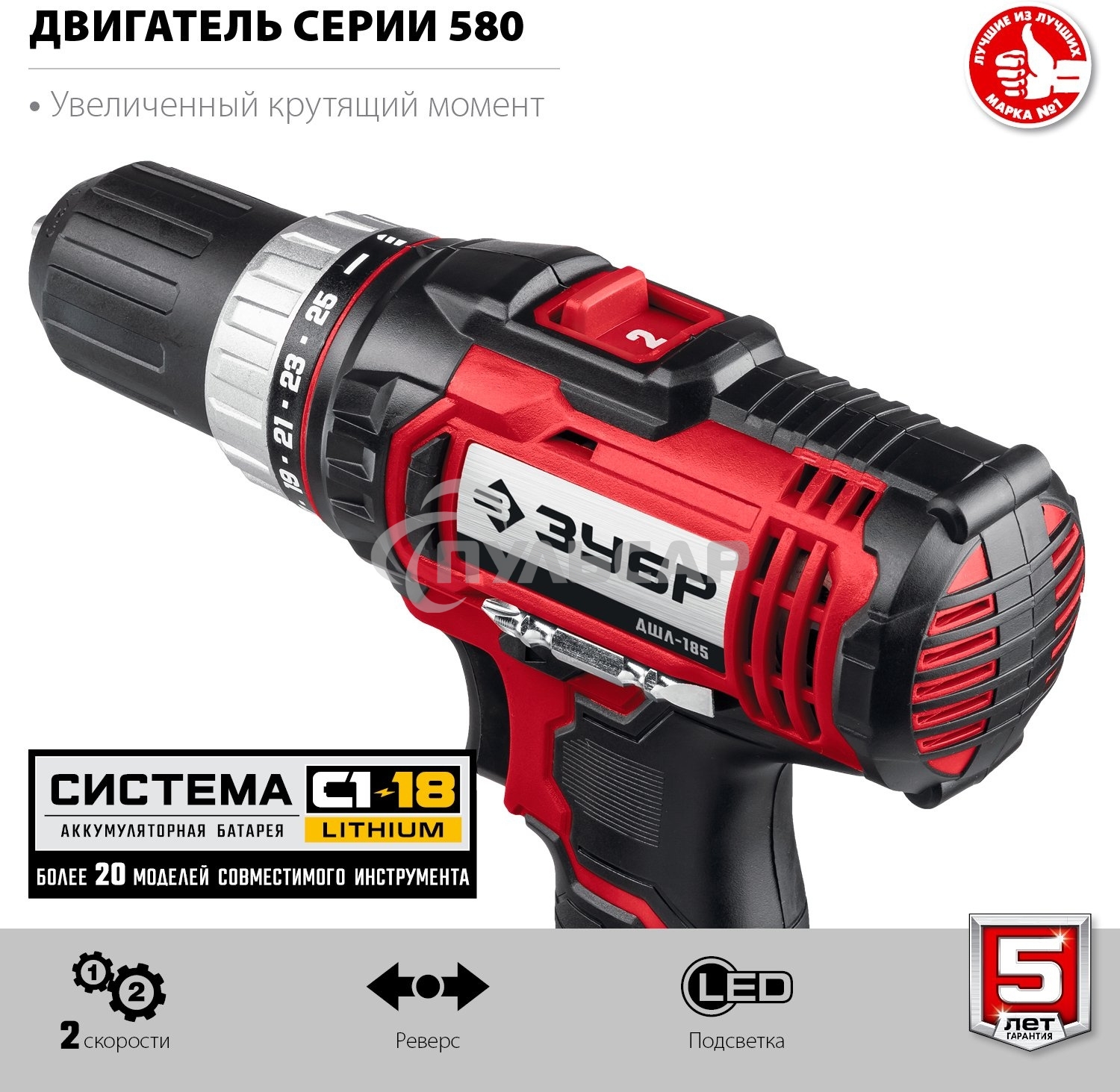 Дрель-шуруповерт ЗУБР ДШЛ-185, Аккумуляторная, 14,4В, Без АКБ и ЗУ