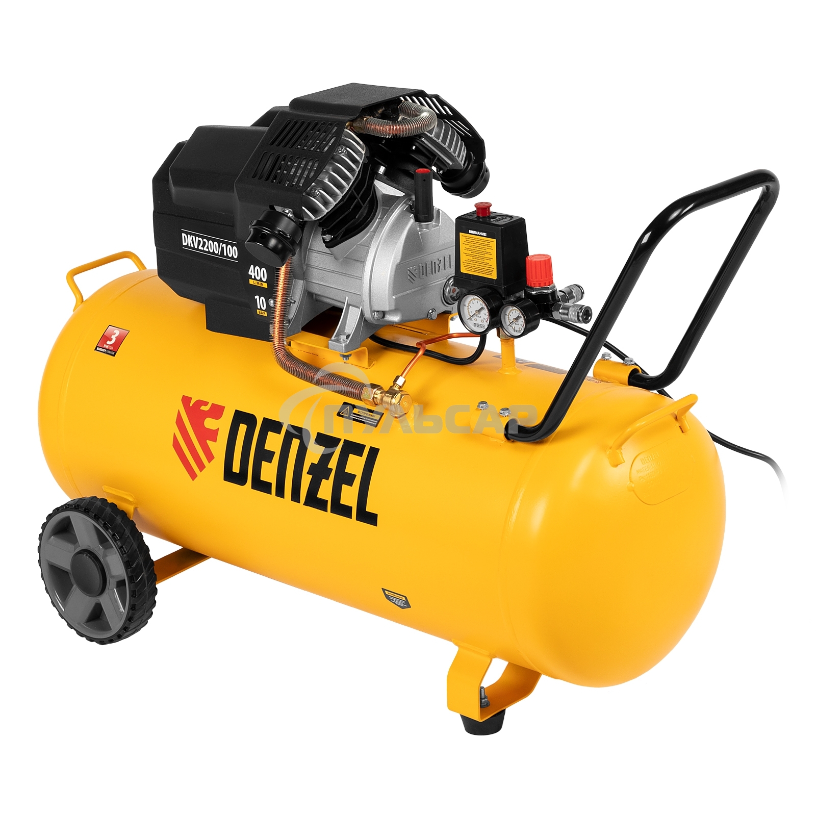 Компрессор Denzel воздушный DKV2200/100,Х-PRO 2.2 кВт, 400 л/мин, 100л 58079