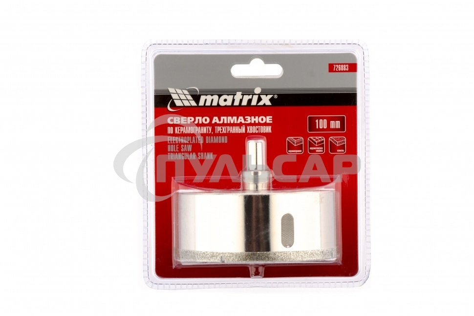 Сверло алмазное Matrix по керамограниту, 100 х 67 мм, 3-гранный хвостовик