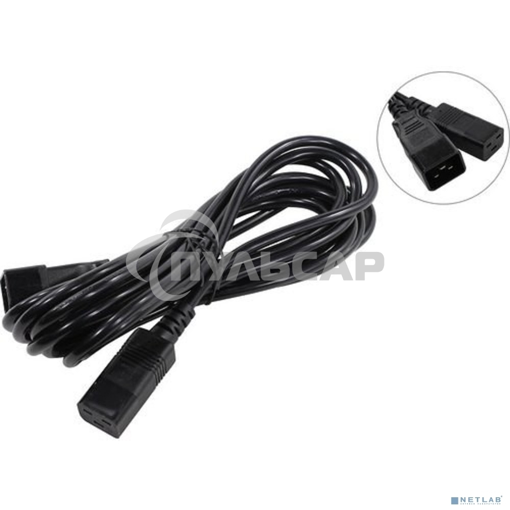 Кабель питания (UPS) ExeGate Power EC20-5P (С19->С20) VDE-250V-3*1.5-СU, 16А, черный, 5м