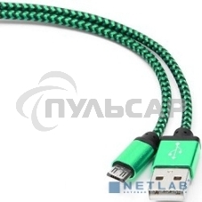 Кабель Gembird USB 2.0 Cablexpert CC-mUSB2gn1m, AM/microBM 5P, 1м, нейлоновая оплетка, алюминиевые разъемы, зеленый, пакет
