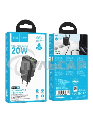 Зарядное устройство Hoco 20Вт, 3А, QC3.0/PD, 1xUSB, 1xType-C, N61, черный, коробка