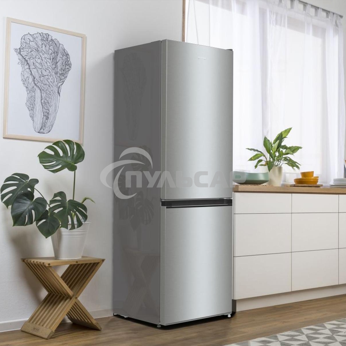 Холодильник Gorenje NRKE62XL серебристый металлик двухкамерный 203/99л морозилка снизу, No Frost