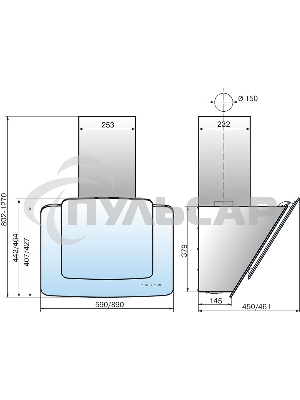 Вытяжка наклонная Elikor Кварц 60П-1000-Е4Д черный, 59 см, 1000 куб. м/ч, 59 дБ
