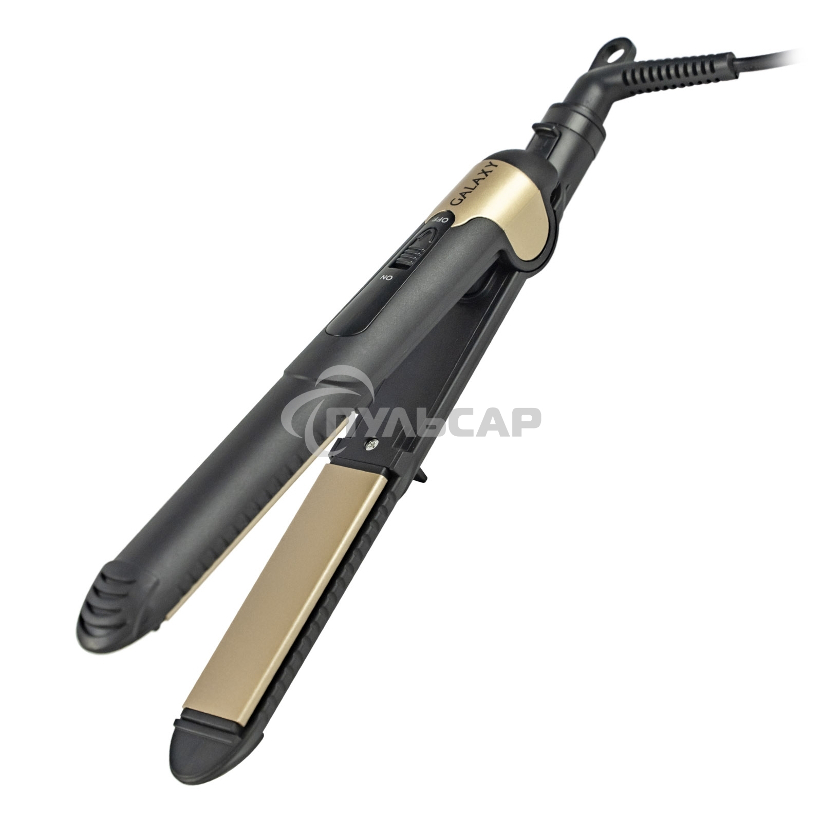 Щипцы для волос Galaxy Line GL 4519, черный, 40 Вт, максимальная температура 180°С, керамическое покрытие поверхностей, индикатор работы, ножка-подставка для обеспечения защиты от нагрева поверхности стола, шнур питания, вращающийся на 360°, подвесная пет