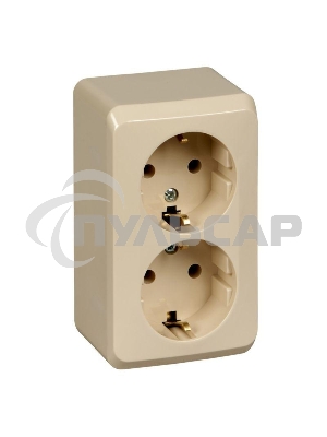 Розетка Schneider Electric 2-м ОП Этюд 16А с заземл. крем. SchE PA16-007K