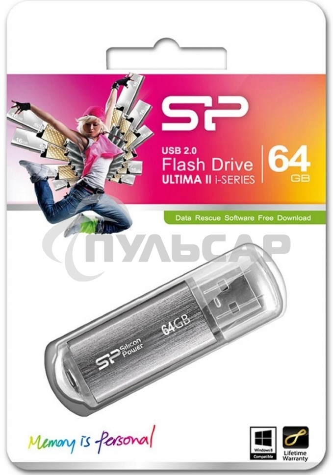 Флешка USB Silicon Power USB 64 Gb Ultima II SP064 GbUF2M01V1S USB 2.0, Silver