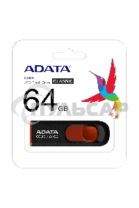 Флешка USB ADATA С008 (AC008-64G-RKD), 64 Gb, USB 2.0, R/W 15/5, черный/красный