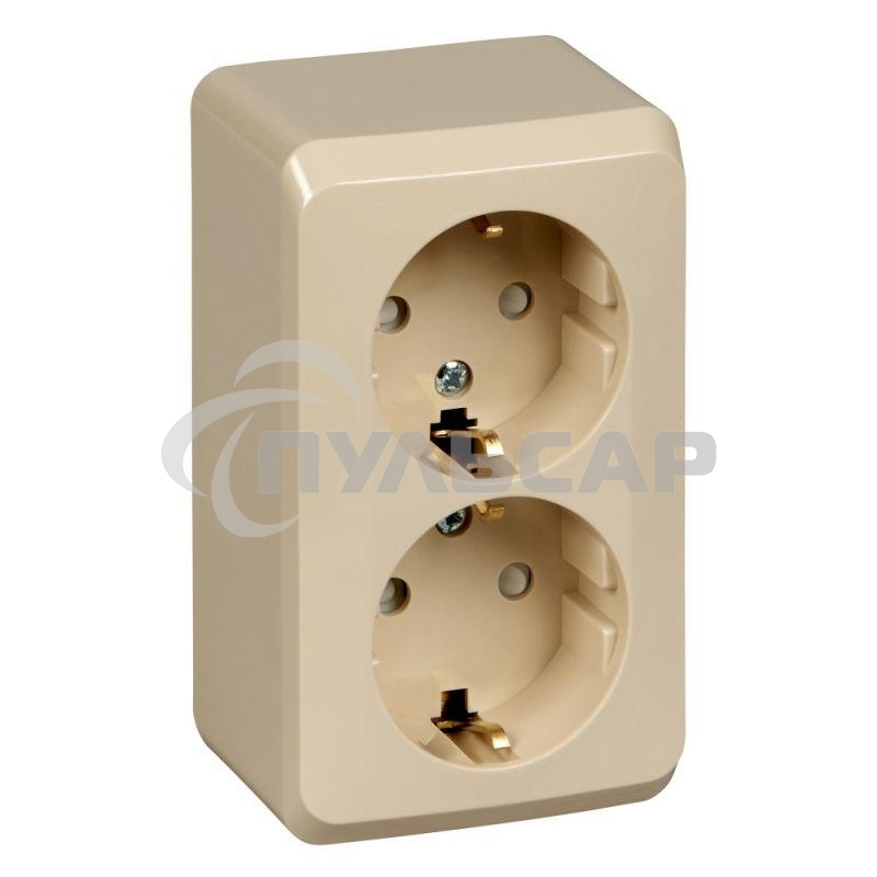 Розетка 2-м ОП Этюд 16А защ. шторки с заземл. крем SchE PA16-008K
