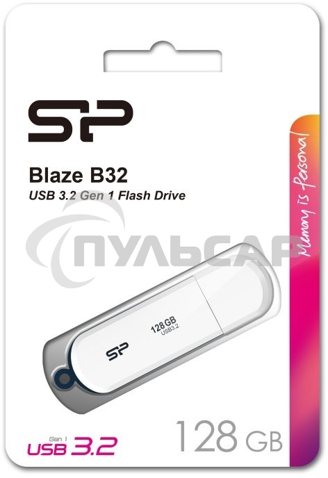 Флешка USB R/W 128 Gb Silicon Power Blaze B32, USB 3.2, белый