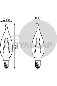 Лампа светодиодная Gauss LED Filament Свеча на ветру E14 7W 580lm 4100К 1/10/50
