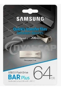 Флешка USB R/W 64 Gb USB Drive <USB 3.1> Samsung BAR Plus (up to 300Mb/s) (MUF-64BE3/APC) серебристый