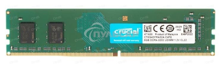 Оперативная память Crucial, DDR4, 8Gb (1x8Gb), 3200MHz, CL22, DIMM