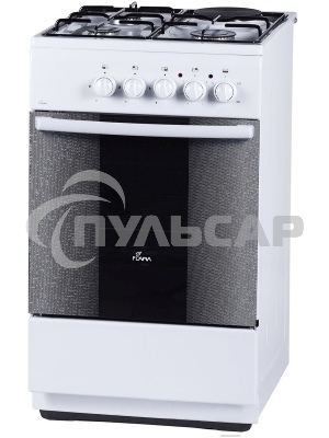 Плита комбинированная Flama RK 23-105 W белый, конфорок 4 шт, духовка 50 л, 50 см x 85 см x 60 см