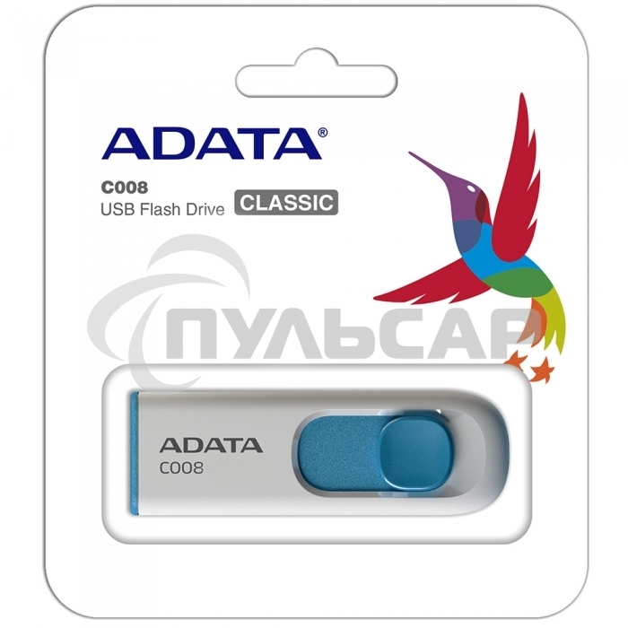 Флешка USB ADATA C008 (AC008-16G-RWE), 16 Gb, USB 2.0, R/W 15/5, белый/синий