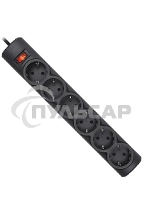 Сетевой фильтр Defender DFS 151 1.8 m, 6 розеток, черный
