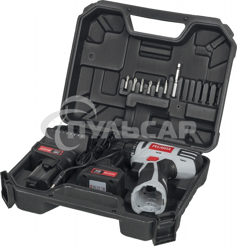 Дрель-шуруповерт Ресанта ДА-24-2ЛК 75/14/7, Аккумуляторная, 24В, 2 АКБ, Кейс